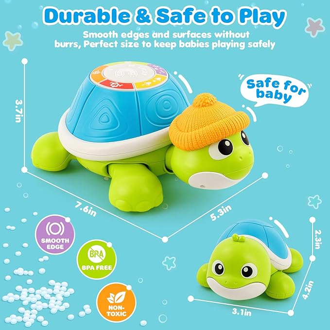 Baby Toys 6-12 Months, Musical Turtle Crawling Infant Toy Set for Tummy Time, Early Educational Learning Toys, Baby Essentials Toy, Christmas Birthday Gifts for Boy Girl 7 8 9 10 11 Month 0-1 Year Old