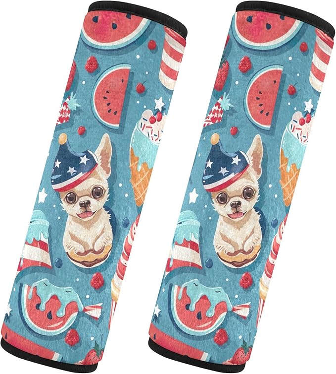 CHIFIGNO Cute Dogs and Food Car Seat Belt Covers Fashion Seatbelt Pads 2Pcs Shoulder Strap Pad for Adults Kids Women Men