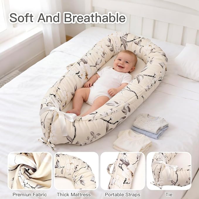 Baby Support Cushion | Organic Cotton Infant Support Cushion | Reversible, Adjustable & Portable Floor Support | Soft, Breathable, Washable Cover