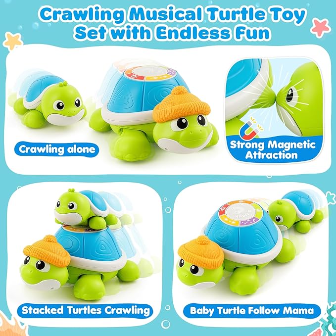 Baby Toys 6-12 Months, Musical Turtle Crawling Infant Toys for Tummy Time, Early Learning Educational Toys for 7 8 9 10 11 Month, Ideal Christmas Birthday Gifts for Boys & Girls Age 1 Years Old