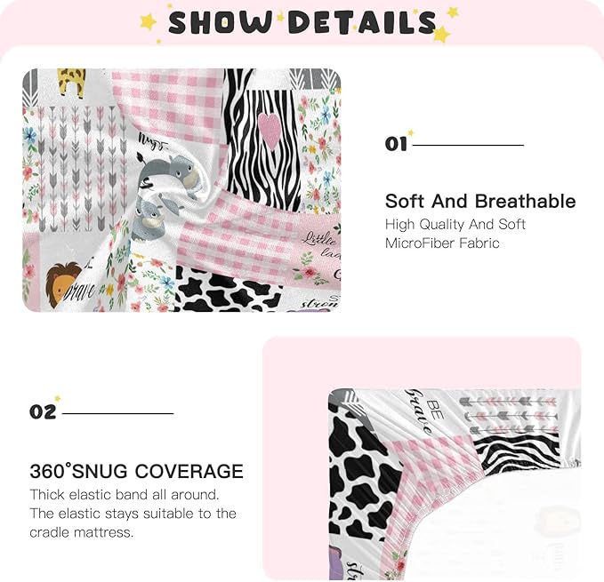 Personalized Pack and Play Sheets with Name, Custom Name Baby Mini Crib Sheets for Baby Girls, Name Pack n Play, Fitted Sheet with Name, Soft and Breathable Material (Zoo Animals)