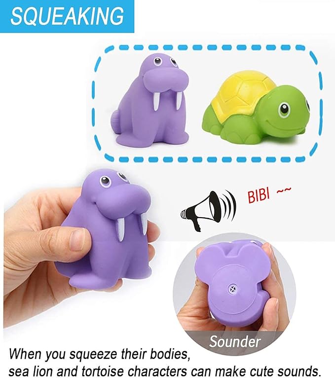 Bath Toy, Water Spraying Discoloration Floating Animals, Bathroom Pool Accessory, Shark Fishing Play Set for Babies and Kids