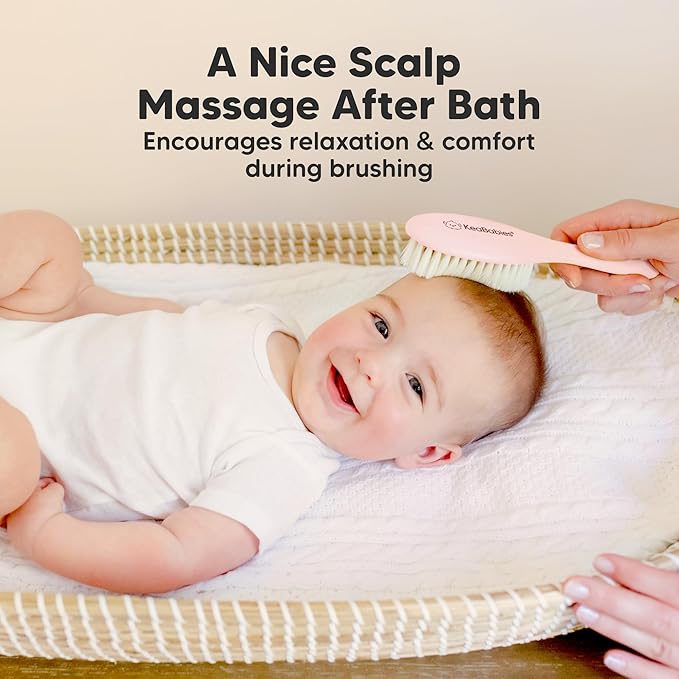 Wooden Baby Hair Brush for Toddler Girls, Boys - Cradle Cap Brush for Babies, Soft Goat Bristles, Perfect Gentle Scalp Newborn Comb for Infant, Girls, Boys, Bath Essentials(Blush, Regular)