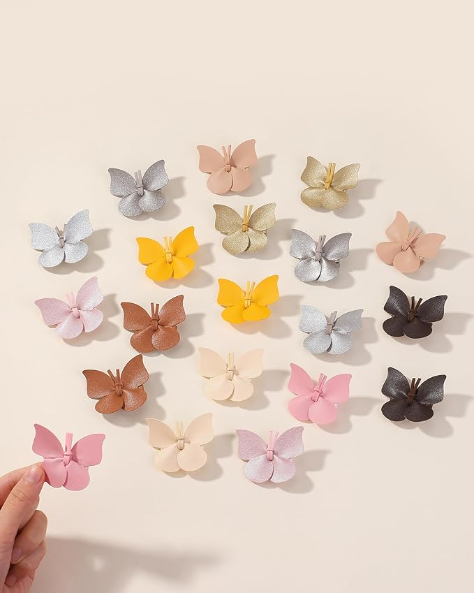 Doboi 20PCS Baby Girls Hair Clips Butterfly Hair Bows Fully Lined Alligator Clips Crocodile Skin Bows for Girls Hair Accessories for Baby Toddlers Kids