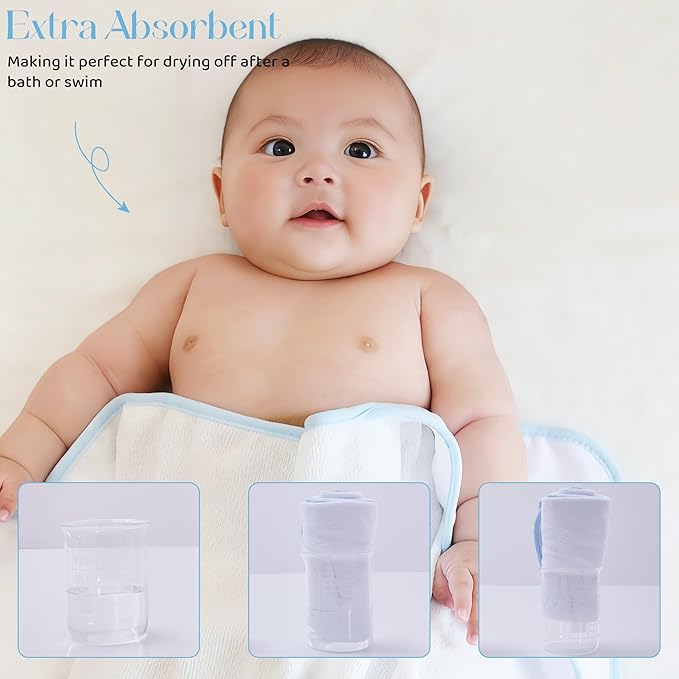 Mooreeke Baby Towel with Hood for Boys Blue Excavator Bath Towel for Babies Ultra Soft Absorbent 3 PCS Baby Towels and 3 PCS Washcloths for Newborn Essentials