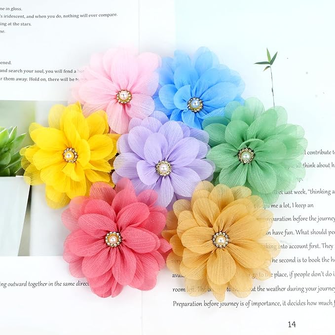 inSowni 20 Pack 9cm /3.5" Chiffon Flower Alligator Hair Clips Lined Duckbill Barrettes Hair Flower Bow Mexican Floral Hair Pins Accessories for Baby Girls Toddlers Kids Teens Women