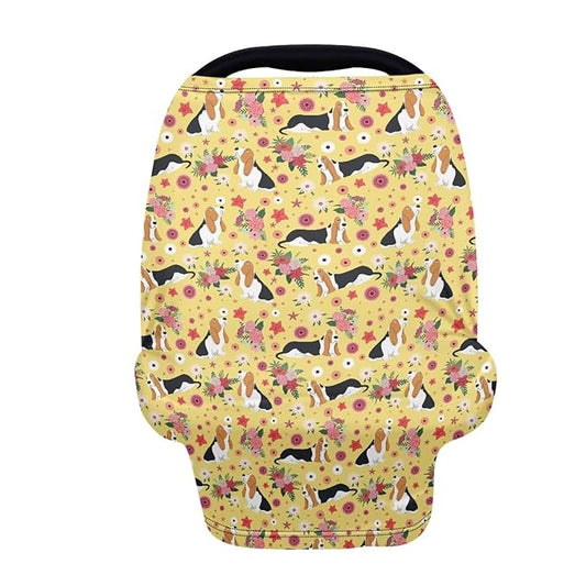AFPANQZ Floral Dogs Baby Car Seat Canopy Nursing Cover Breastfeeding Scarf Shopping Cart Covers Stroller Sunshade High Chair Cover Car Seat Covers Girls Breathable