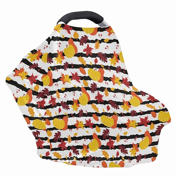 Coldinair Stripe Geometry Printed Nursing Cover for Baby Breastfeeding Pumpkin Maple Leaf Breast Feeding Cover Breathable Comfortable Multi-use Adjustable Privacy Nursing Covers Carseat Canopy Covers
