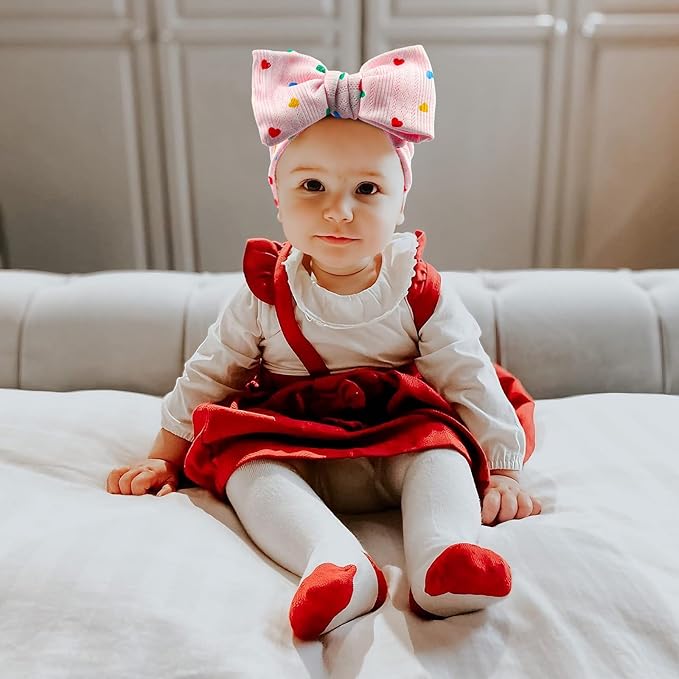 LemonSpace Handmade Baby Bow with Knotted Double Bows Stretchy Soft Cotton Infant Headwrap Comfortable Hair Accessories for Newborn,Toddler,Kids Ideal Gift for Birthday,Baby Shower(Heart Print)