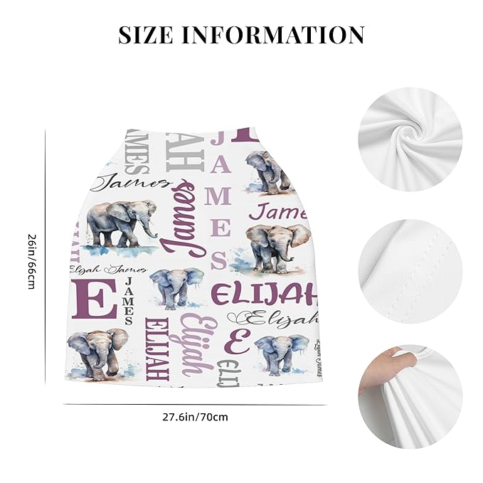 Personalized Baby Car Seat Covers for Babies, Custom Elephant Nursing Breastfeeding Carseat Canopy with Name, Infant Stroller Covers for Newborn Girls Boys, Breathable Carseat Cover