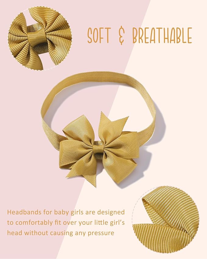 jollybows 40pcs Baby Girls Grosgrain Ribbon Hair Bows Headbands 3" Hair Band Hair Accessories for Infants Newborn Toddler (3- Natural Multi-colored)