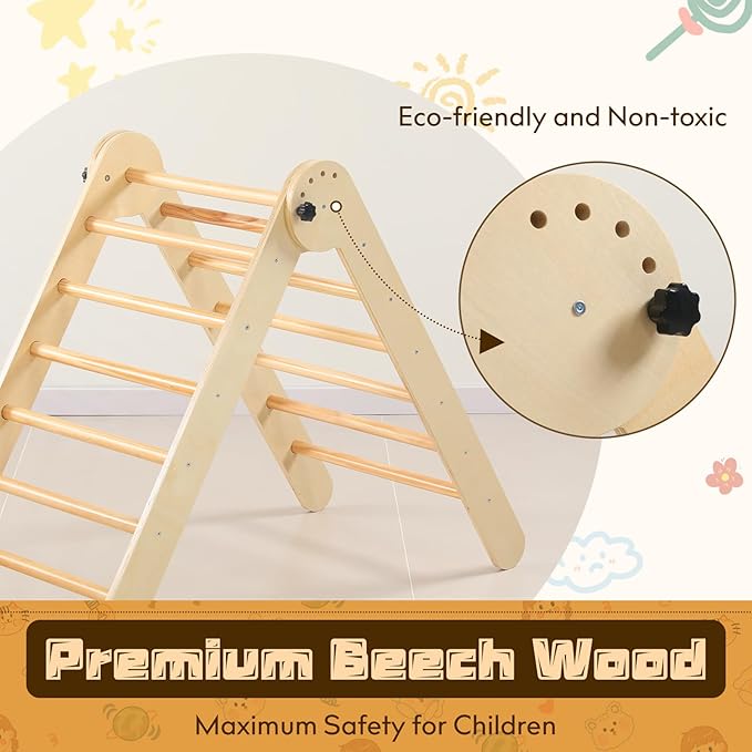 Wooden Pikler Triangle Set - 7 in 1 Montessori Foldable Toddler Climbing Toys for Early Learning - Includes Arch, Ramp, and Climbing Triangle - Indoor/Outdoor Playground Equipment for Toddlers