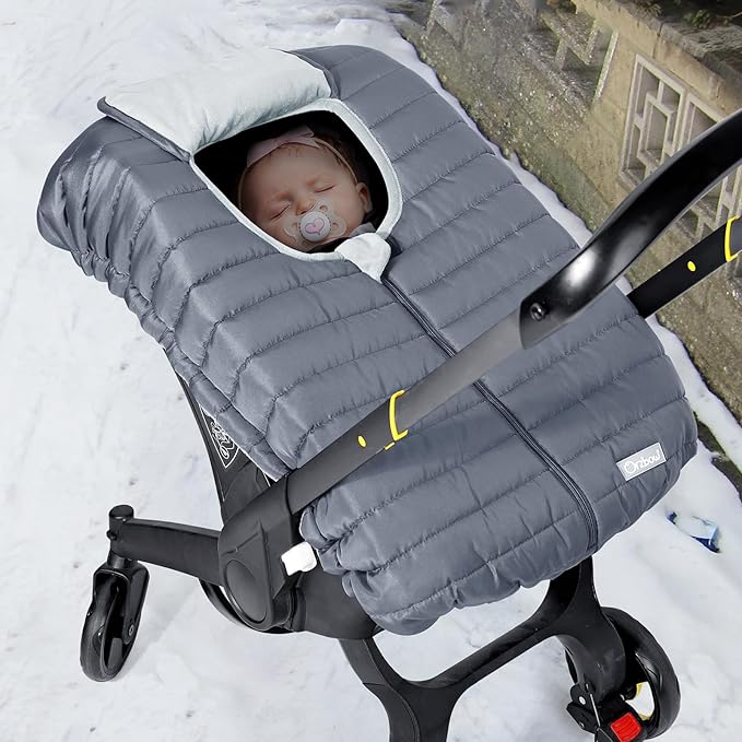 Orzbow Winter Car Seat Cover - Baby Car Seat Cocoon Cover for Boys & Girls, Warm Plush Carseat Canopy Cover to Protect Baby from Wind, Waterproof, Universal Fit for Infant Car Seat, Grey