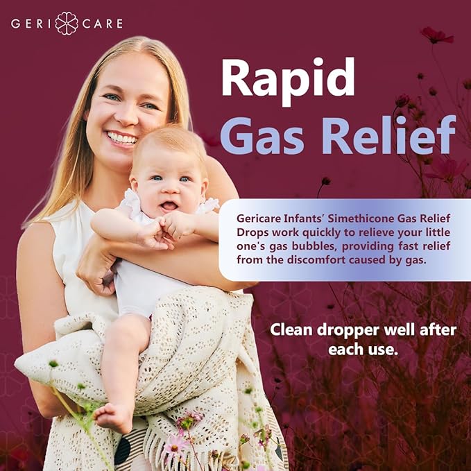 GeriCare Infants Gas Relief Simethicone Drops for Stomach Discomfort, Safe & Gentle 20mg Drops, Child Anti-Gas, 1 Fl Oz