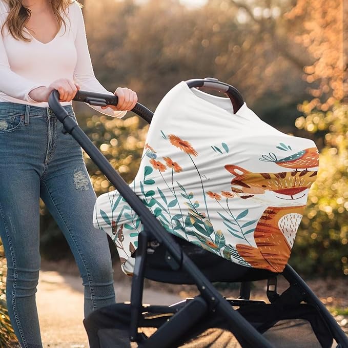 Forchrinse Cartoon Tiger Print Nursing Cover Breastfeeding Scarf Soft Car Seat Cover for Babies Animal Print Infant Carseat Canopy Multi-Use Cover Stroller Cover