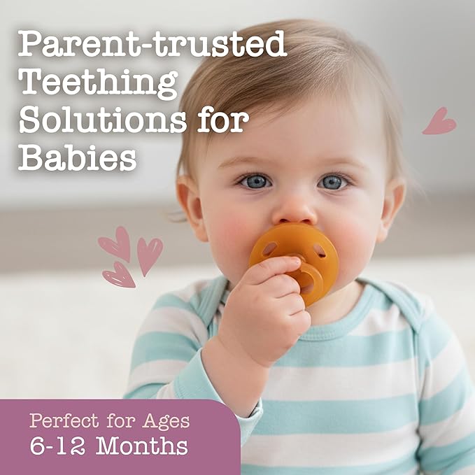 Bambeado PaciBamber Baby Pacifier - Natural Pacifier & Baby Teething Toy - Made with Natural Rubber and Baltic Amber Elements - Soft on Gums, Easy to Clean - Baby Pacifiers for 6-12 Months, 2 Units