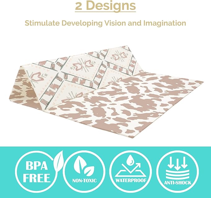 JumpOff Jo Foldable Foam Play Mat – Large Waterproof Baby & Toddler Activity Floor Mat, Double-Sided 70 x 59 Inch Play Surface
