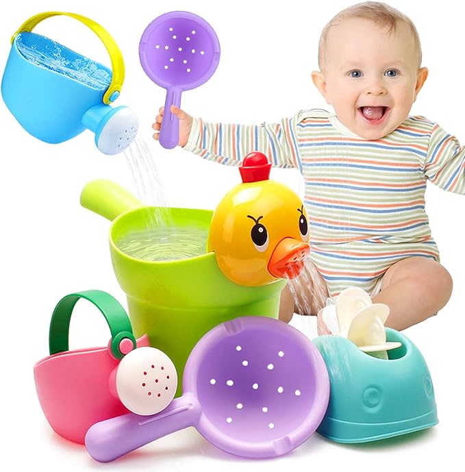 Bath Toys for Toddlers 1-3, NO Hole 6pcs Toddler Bath Toy for 1 2 3 Duck Watering Can Outdoor Garden Beach Water Pool Toys for Baby Toddler Age 1-4 Water Table Toy for Kids 2-4 Bathtub Gift
