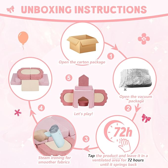 13 Pieces Foam Climbing Blocks for Toddlers|Floral Baby Soft Play Gym,Kids Indoor Crawing Climbers & Play Structures for Bedroom,Livingroom & Playroom,Pink & Beige