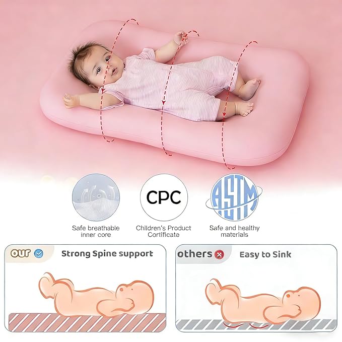 Baby Lounger 0-24 Months 100% Cotton-Snuggle Cozy Me Lounger,Soft & Breathable Baby Lounger for Newborn Play Mat,Infant Babies Essentials Gifts,Pink(Lounger Cover Included)