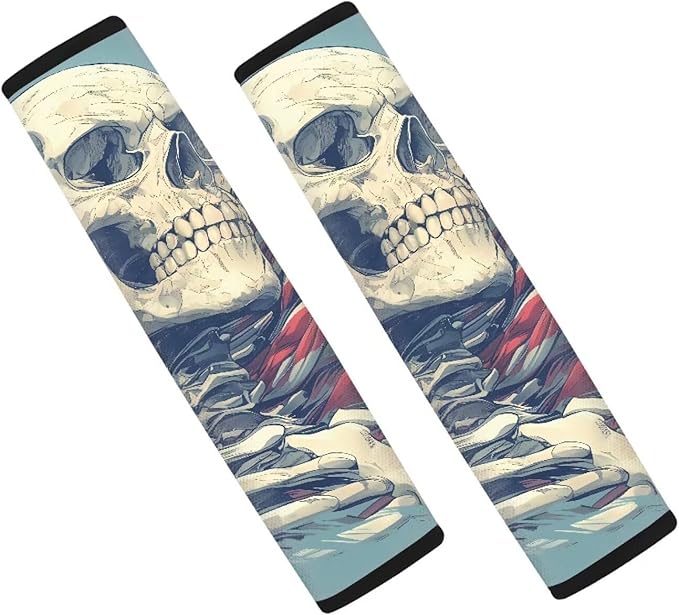 Gothic Skull Pattern Universal Car Interior Accessories Halloween Style Fit Car/Truck/SUV 2Pcs Car Seat Belt Strap Cover Skeleton Seat Belt Comfortable Soft Shoulder
