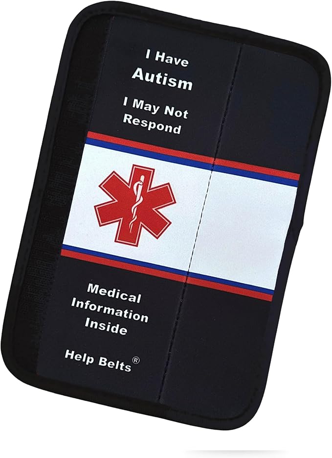 Autism/May Not Respond Medical Alert Seatbelt Cover – Available in Child and Adult Sizes with Emergency Information Pocket and Form by Help Belts in Black