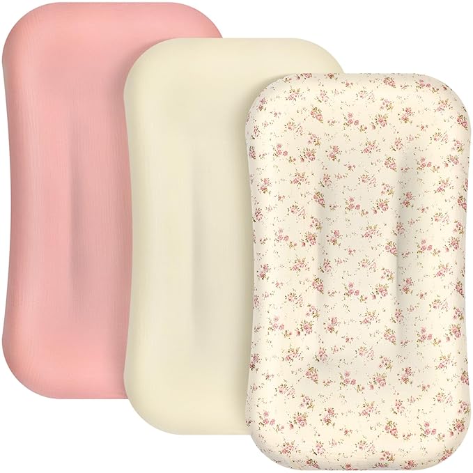 Newwiee Muslin Baby Lounger Cover 3 Pack Organic Cotton Removable Lounger Cover Soft and Breathable Nest Replacement Baby Slipcover for Newborn Infant Boys Girls(Pink, White, Beige,Floral)