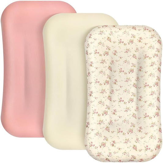 Newwiee Muslin Baby Lounger Cover 3 Pack Organic Cotton Removable Lounger Cover Soft and Breathable Nest Replacement Baby Slipcover for Newborn Infant Boys Girls(Pink, White, Beige,Floral)