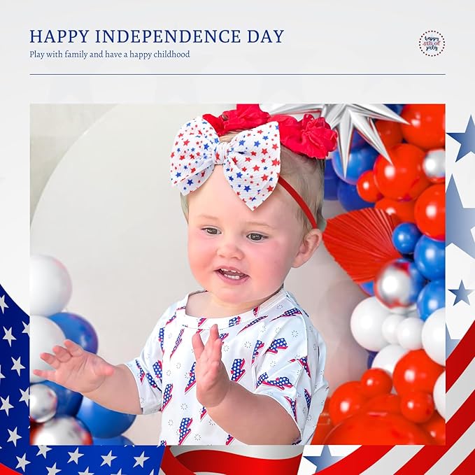 YanJie Fourth of July Patriotic Hair Accessories: Star Spangled Newborn Headbands, Nylon Bows for Infant Toddler Girls in Red, White & Blue