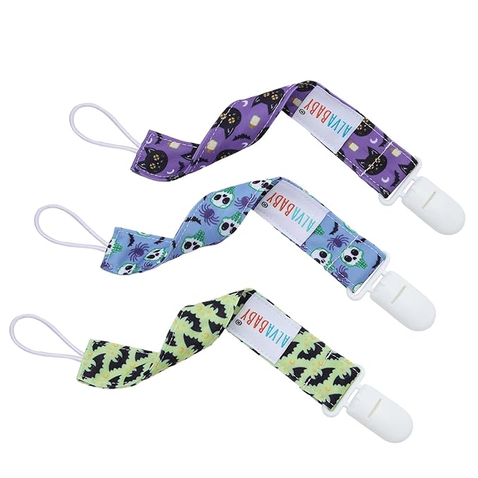 ALVABABY Pacifier Clip 8 Pack Holder Leashes for Newborn Baby Boys Girls Paci Clip Halloween Gifts 8DP04-DA