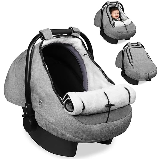 Winter Car Seat Cover for Baby, Waterproof Infant Carseat Cover with Warm Plush Lining & Dual Zippers, Universal Carseat Cover Baby Winter Protector with Ventilation and Windproof Design (Gray)