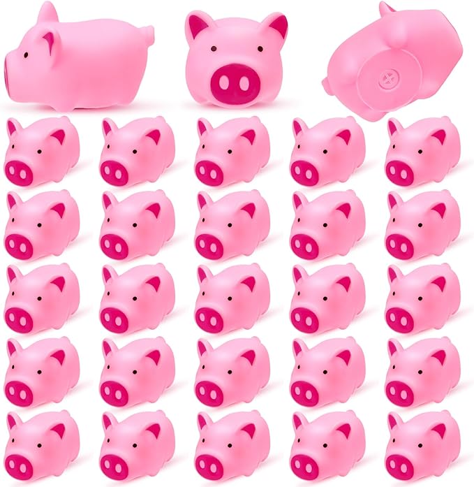 25PCS Mini Pink Squeaky Pigs, Floating Squeaky Bath Props for Shower Birthday Party Favors, Tiny Cute Rubber Pigs for Party Decorations, Prizes Supplies