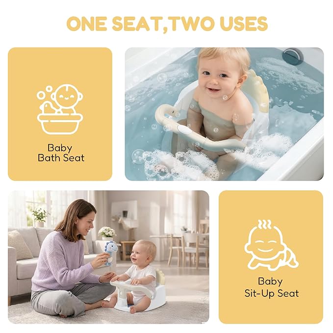 Baby Bath Seat for Babies 6 Months & Up Sitting Up | 360° Stable Toddler Bath Chair with One-Touch Button | Baby Bath Tub Seat with Suction Cups | Open Design, Compact, Detachable, Non-Slip(Yellow)