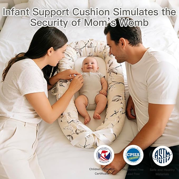 Baby Support Cushion | Organic Cotton Infant Support Cushion | Reversible, Adjustable & Portable Floor Support | Soft, Breathable, Washable Cover