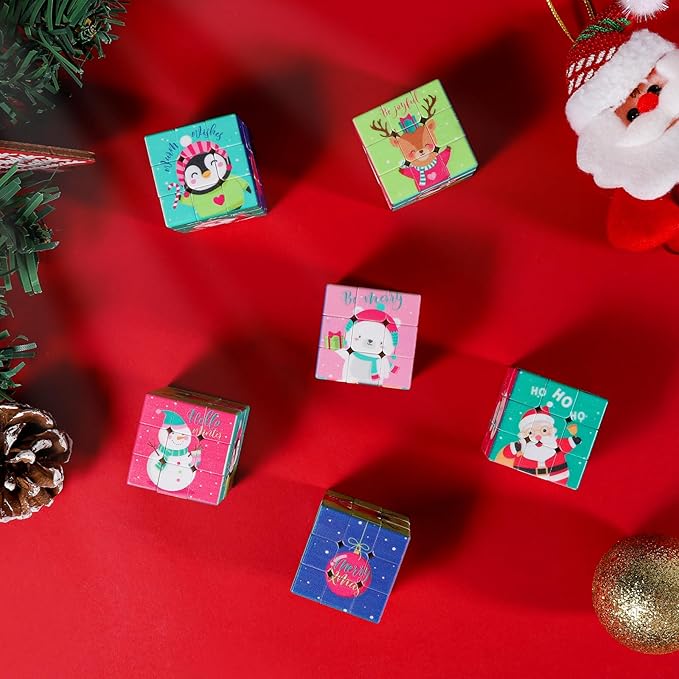 24 Pcs Premium Mini Cubes, Christmas 1.18" 3x3x3 Puzzle Cube Set with Fine-Textured Surface Finish, Stocking Stuffers, Birthday Party Favors, Classroom Prizes, Stress Relief Fidget Toys