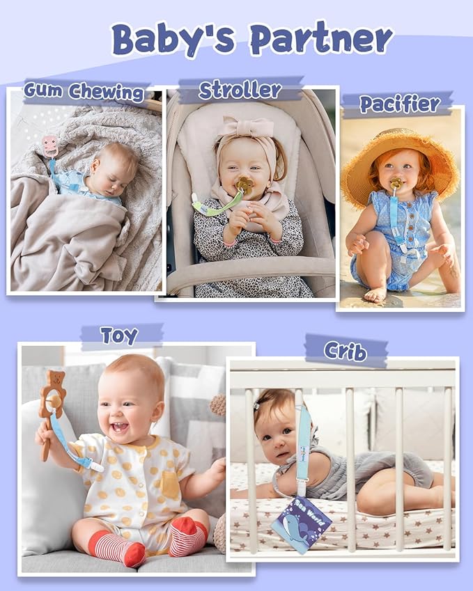 babygoal Baby Pacifier Clips 8 Pack, Pacifier Holder Clips for Boys and Girls Fits Most Pacifier and Binkies-Neutral Color