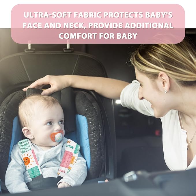 SWESEN Car Seat Strap Cover for Babies, Soft Car Seat Belt Covers, Mink Car Seat Strap Shoulder Pads Girls, Plaid & Sun