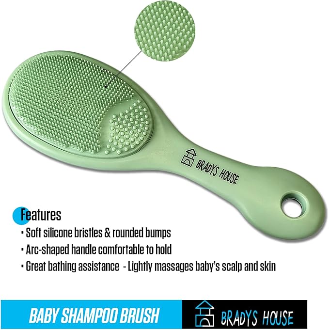 BRADYS HOUSE - 3 Piece Baby Hair Brush & Comb Set for Newborns- Soft Goat Bristle Hair-Brush, Silicone Bath Brush and Plastic Comb for Infant, Toddler, Kids - Baby