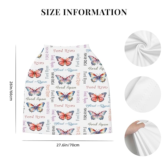 Personalized Baby Car Seat Cover with Name Stroller Canopy Custom Butterfly Carseat Cover Newborn Baby Boy Girl Nursing Cover for Moms First Birthday Gift