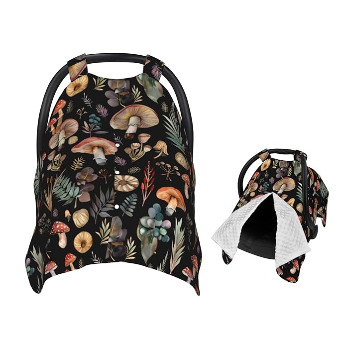 Mushrooms Autumn Leaves Baby Car Seat Canopy and Nursing Cover for Breastfeeding Multi-Use Cover Lightweight Infant Stretchy Carrier Carseat Winter Cover for Newborn Girls Boys