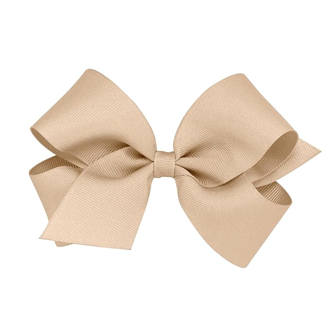 Wee Ones Girls' Classic Grosgrain Hair Bows with Plain Wrap Center, No-Slip Hair Clip, Handmade, Oatmeal, Medium