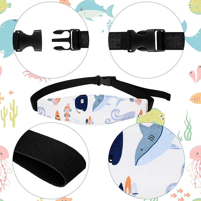 HESTYA 2 Pcs Carseat Head Support Toddler, Stroller Seat Headrest for Sleeping Traveling, Neck Relief Headband Strap for Kids Children Toddler Infant(Ocean Animals)