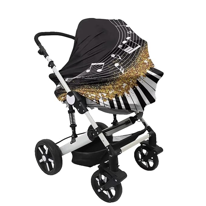 Music Nursing Cover for Breastfeeding,Black Piano Car Seat Cover Baby Soft & Breathable Breastfeeding Covers Nursing Multi-Use for Car Seat & High Chair