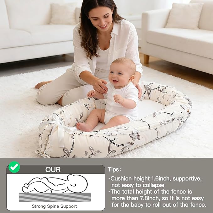 Baby Support Cushion | Organic Cotton Infant Support Cushion | Reversible, Adjustable & Portable Floor Support | Soft, Breathable, Washable Cover