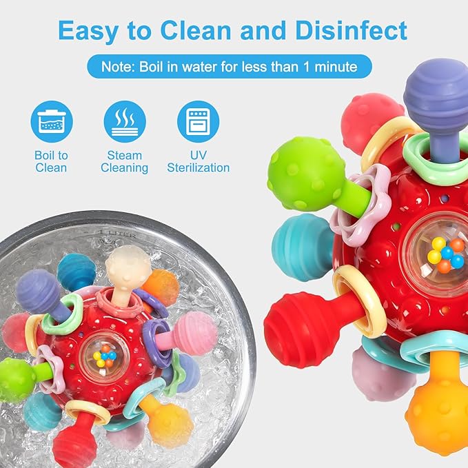 Easter Baby Teething Toys for 0-6 6-12 Months, BPA Free Food Grade Silicone Teether, Infant Sensory Chew Rattles Toys, Perfect Baby Easter Basket Stuffers & Easter Gifts, Red