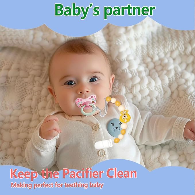 Baby Pacifier Clip Holder Animal for Baby Boys and Girls,Binky Clips with One-piece Design for Baby Shower -2 Packs（Doggy）
