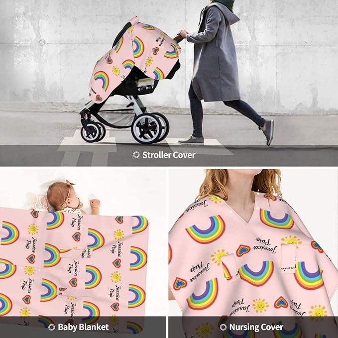 Personalized Baby Name Car Seat Covers for Girls,Nursing Custom Carseat Canopy for Babies Boy Winter Breastfeeding Cover Car Seat Canopies for Newborn Infant Toddler