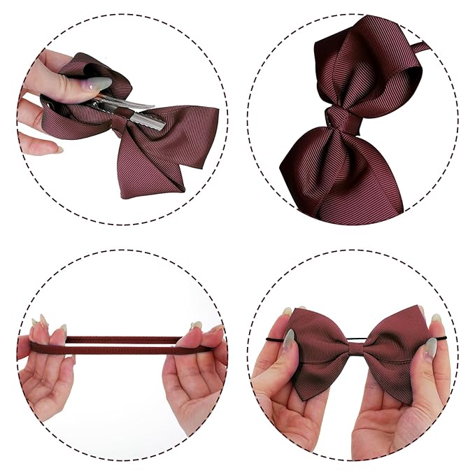 baotongle 11pcs Wine Red School Hair Accessories Set Uniform Hair Bow Headband Clips Hair Ties Curly Bows for Little Toddler School Girls(Wine Red)