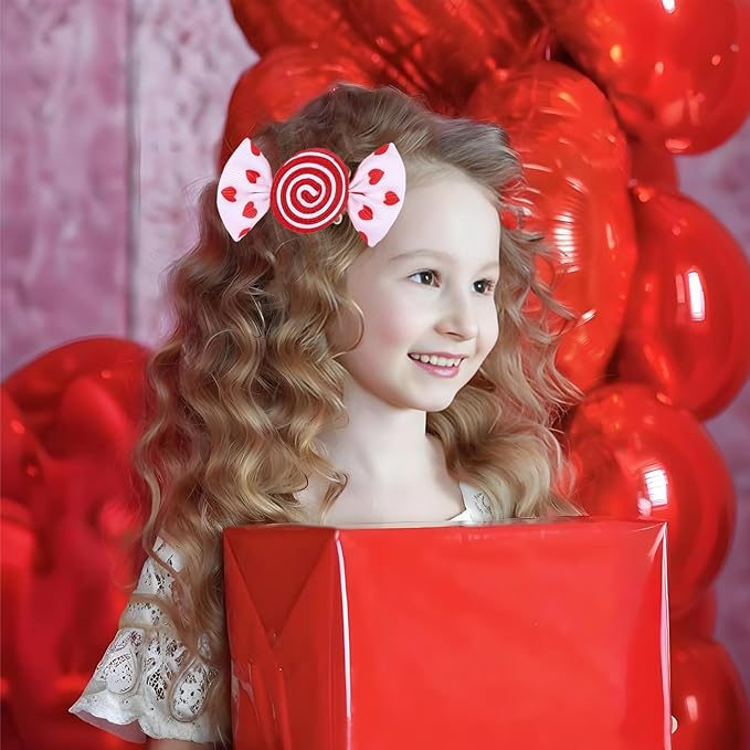 Valentines Hair Bow Clips Red Hair Bow Clips for Girls Love Heart Print Hair Clips Red Candy Bow Hair Barrettes Toddler Hair Accessories for Women
