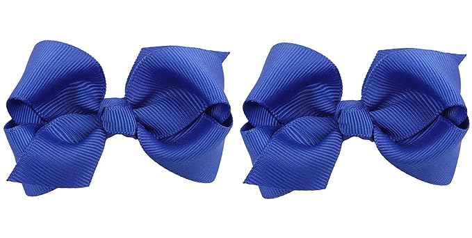 3 Inch Baby Girl Hair Bows Boutique Hair Clip Teens Toddlers Hairpin Headwear - Set of 2 (Blue)